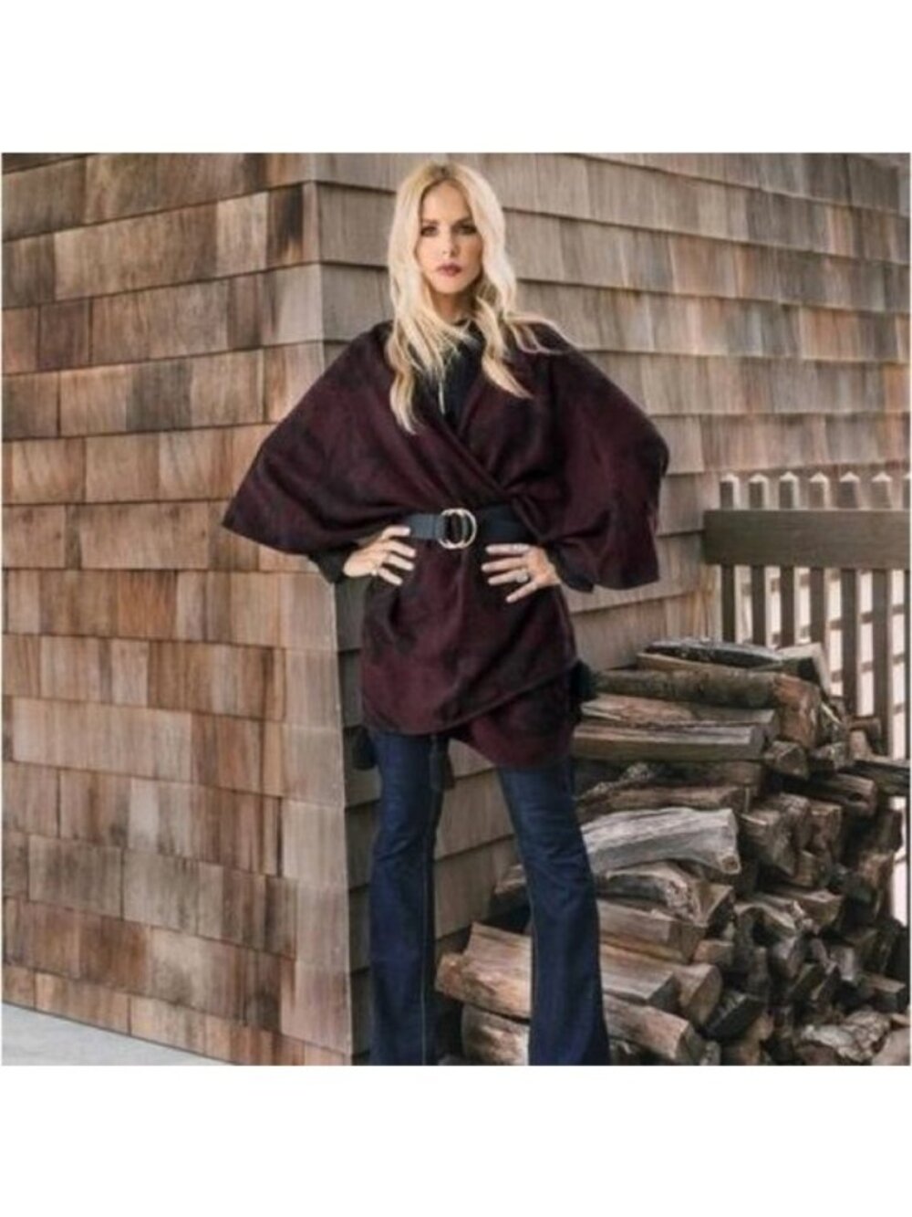 Cleobella Wine With Black Contrast & Tassels Sevigny Capelet
